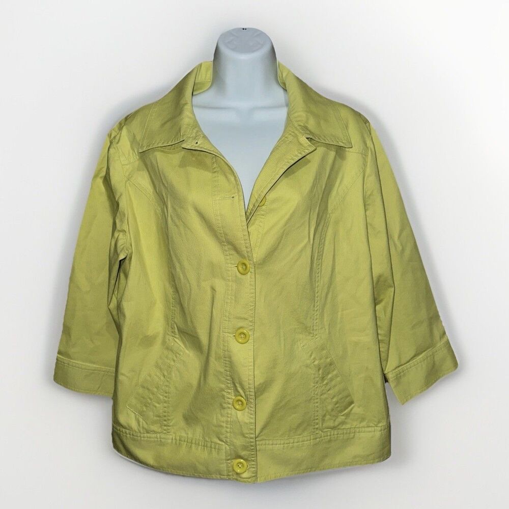 Chicos Lightweight Jacket Button Front 3/4 Sleeve Lime Green Size 2